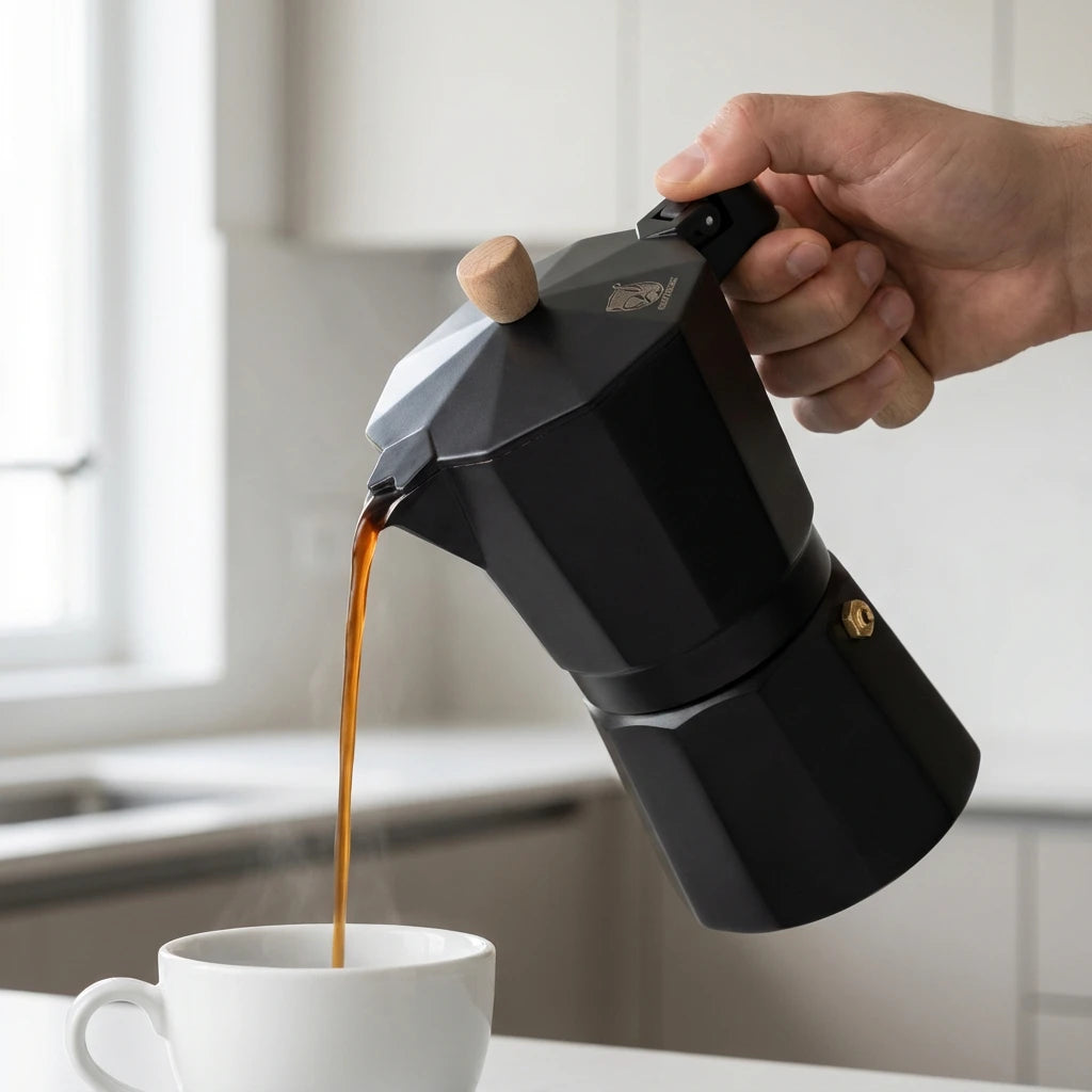 Cafetera Moka con Mango de Madera