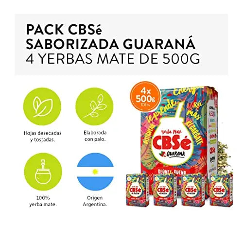 Pack of 4 units of yerba mate cbse with guarana 2 kilos - energy revitalizing blend - qumir